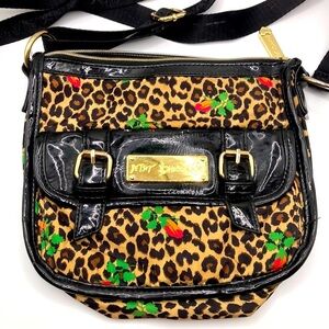 Betsey Johnson floral Leopard Print w gold accents Crossbody Bag, multicolored